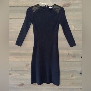 TORY BURCH Elegant Wool Black Dress with Leather Accents